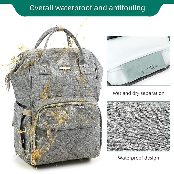 Diaper Bag Backpack, Diaper Bags for Baby Girls Boys, Baby Bags for Moms Dads, Nappy Changing Bag with Insulated Pockets,Multi-functional Waterproof Backpack with Stroller straps - Grey-CubbioJoy