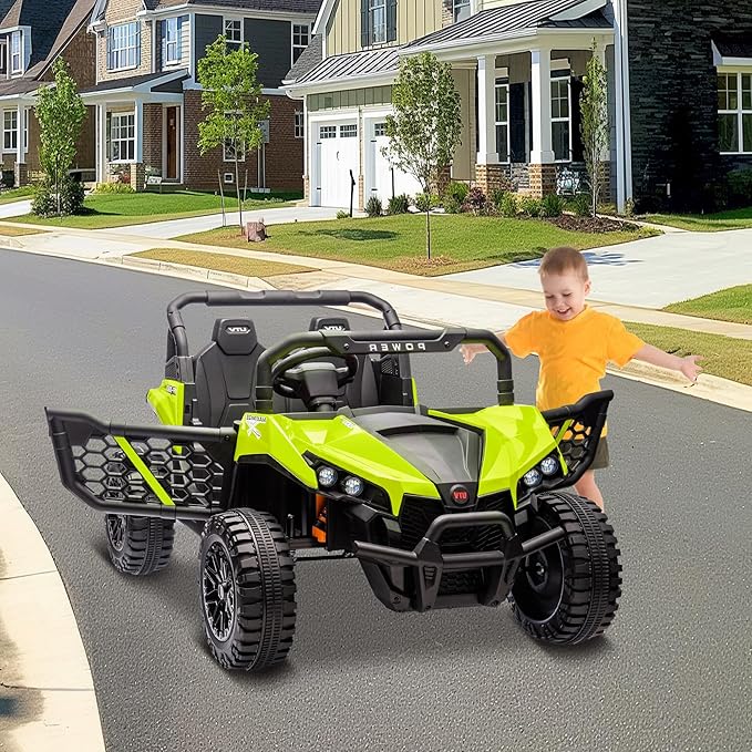 24V 2 Seater Ride On Car Truck, Power Wheels Kids UTV w/Parent Remote Control, 3.1 MPH Max Speed, Music Player, LED Lights & Storage, Electric Vehicle Ride On Toy for Kids Toddler Ages 3-8, Green-CubbioJoy