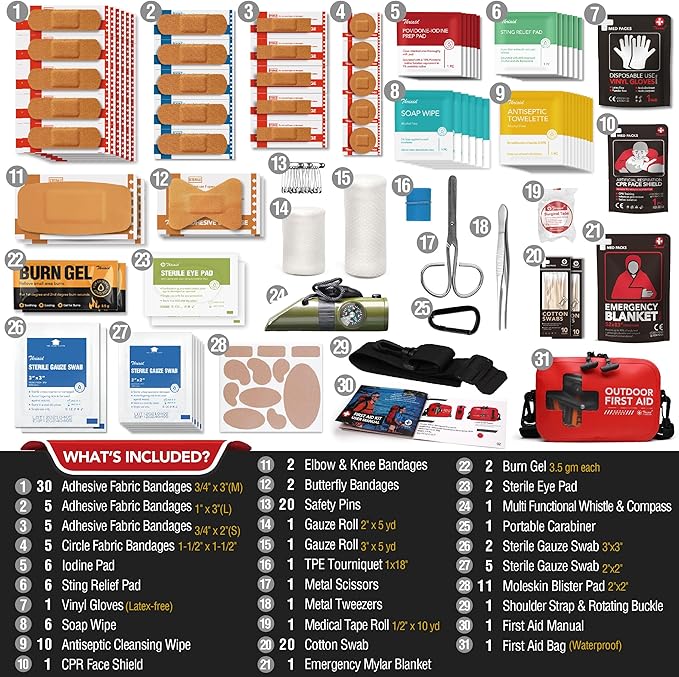 152 PCS Waterproof First Aid Kit, Portable Small Boat Dry Bag Bug Out Bags, Emergency Medical Kit Ideal for Boating, Camping, Fishing, Kayaking, Floating, Red-CubbioJoy