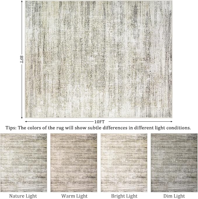 8x10 Area Rug Living Room Rugs - Washable Rug Large Modern Abstract Soft Thin Carpets Indoor Floor No Slip Vintage Carpet for Bedroom Under Dining Table Nursery Home Office Decor Nature-CubbioJoy