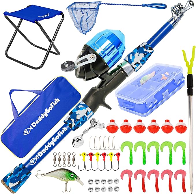 DaddyGoFish Kids Fishing Pole - Rod Reel Combo Tackle Box Starter Set - First Year Small Gear Kit for Boys Girls Toddler Youth Age Beginner Little Children-CubbioJoy