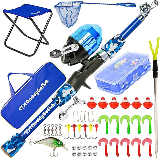 DaddyGoFish Kids Fishing Pole - Rod Reel Combo Tackle Box Starter Set - First Year Small Gear Kit for Boys Girls Toddler Youth Age Beginner Little Children-CubbioJoy