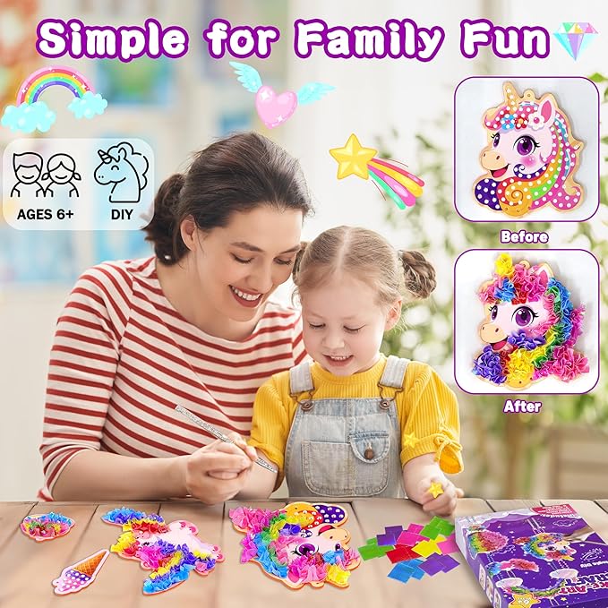 Alagoo Poke in Craft Unicorn DIY Kits - Arts and Crafts for Kids, Mess-Free Art Fun Craft Supplies, Creative Unicorn Birthday Decorations Craft Kits for Girls and Boys Ages 4 5 6 7 8 9-CubbioJoy