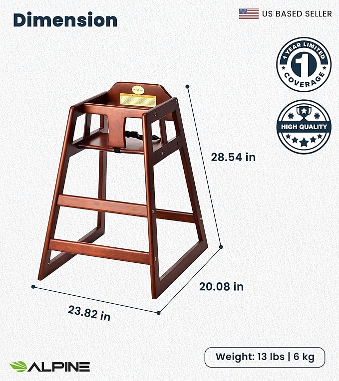 Alpine Wooden High Chairs for Babies and Toddlers with Safety Strap, Commercial Grade Restaurant High Chair, Durable Wood Space Saver Baby Feeding Chair, Ideal for Dining Spaces (2 Pack, Mahogany)-CubbioJoy
