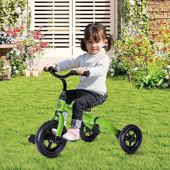 Ancaixin 3 in 1 Toddler Tricycles for 2-5 Years Old Boys and Girls with Adjustable Seat Detachable Pedal and Bell, Foldable Baby Balance Bike Riding Toys for Kids, Child Birthday Gift Green-CubbioJoy