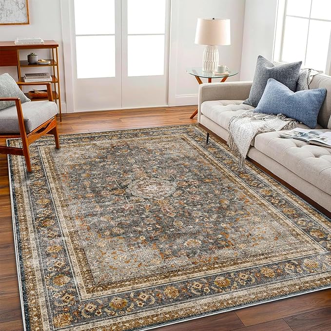 Area Rug 6'x9' Washable Vintage Traditional Floor Cover Thin Retro Kitchen Indoor Distressed Non Slip Carpet for Living Room Bedroom Dining Room-CubbioJoy