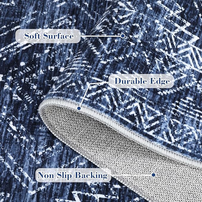 COZYLOOM Bedroom Rug 8x10 Under Bed Machine Washable Area Rugs Modern Abstract Floor Cover with Non Slip Backing Stain-Resistant Geometric Carpet for Nursery, Living Room, Blue-CubbioJoy