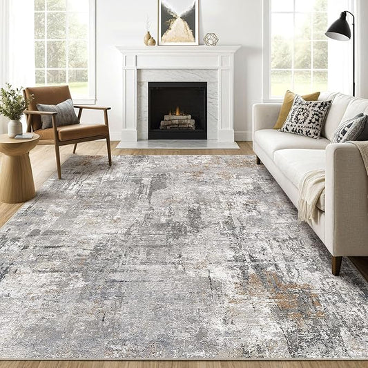 9x12 Area Rug Living Room: Washable Large Abstract Modern Soft Stain Resistant Indoor Floor Rugs Non Slip Accent Carpet for Bedroom Nursery Playroom Office Dining Room Dorm Home House- Gray Rust-CubbioJoy
