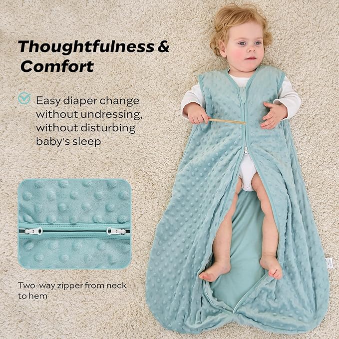 JELLYMONI Fleece Baby Sleep Sack 6-12 Months, 1.5 Tog Warm Winter Baby Wearable Blanket with Plush Dots and 2-Way Zipper, Cotton Toddler Sleep Sack-CubbioJoy