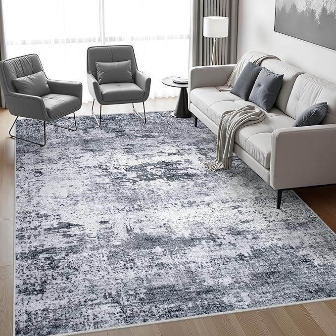 9x12 Area Rug Living Room Rug: Washable Modern Abstract Soft Thin Rug Indoor Floor No Slip Stain Resistant Carpet for Bedroom Dining Room Farmhouse Nursery Home Office - Grey-CubbioJoy