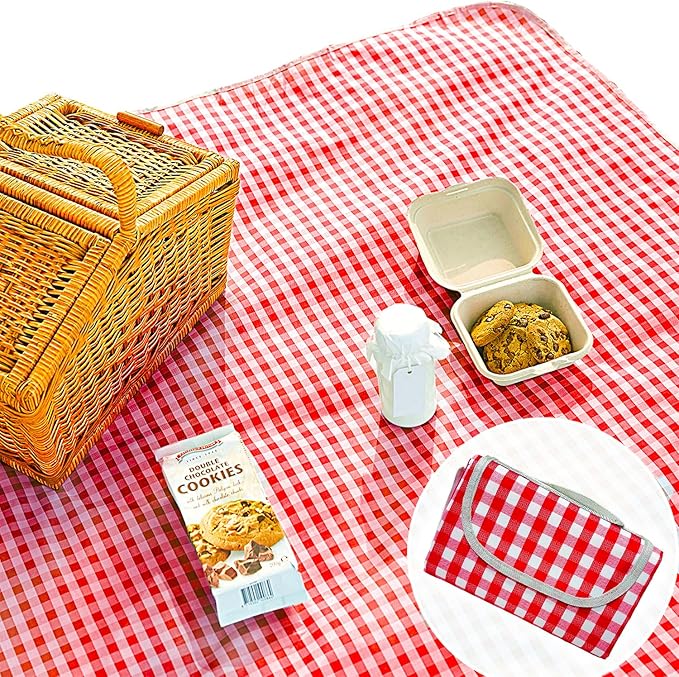 Cute Gingham Picnic Blanket, Waterproof Foldable, in Large 80x60in and Extra Large 80x80in, Portable Compact Beach Blanket, Oversized XL Outdoor Mat (Red, X-Large)-CubbioJoy