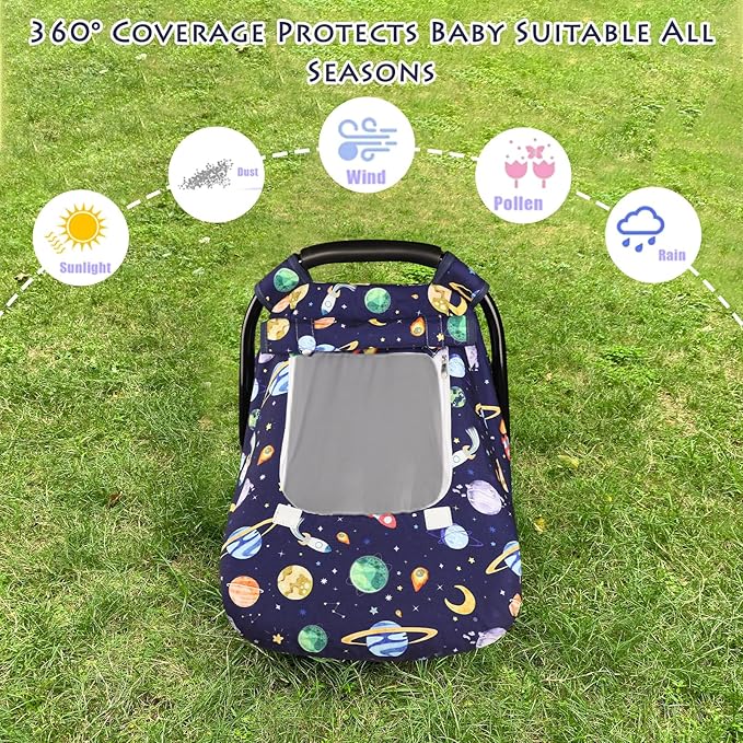Baby Carseat Cover Winter, Pea Pod Infant Car Seat Covers Canopy for Newborn with 2 Layers Windows of Breathable Mesh/Fabric, Lightweight Polyester/Minky Dot Backing, Snug Fit Most Baby Car Seat-CubbioJoy