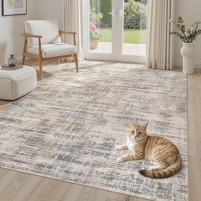 Area Rug for Living Room: 4x6 Washable Neutral Abstract Modern Soft Rugs Non Slip Indoor Floor Stain Resistant Carpet for Bedroom Dining Room Office Nursery - Brown-CubbioJoy