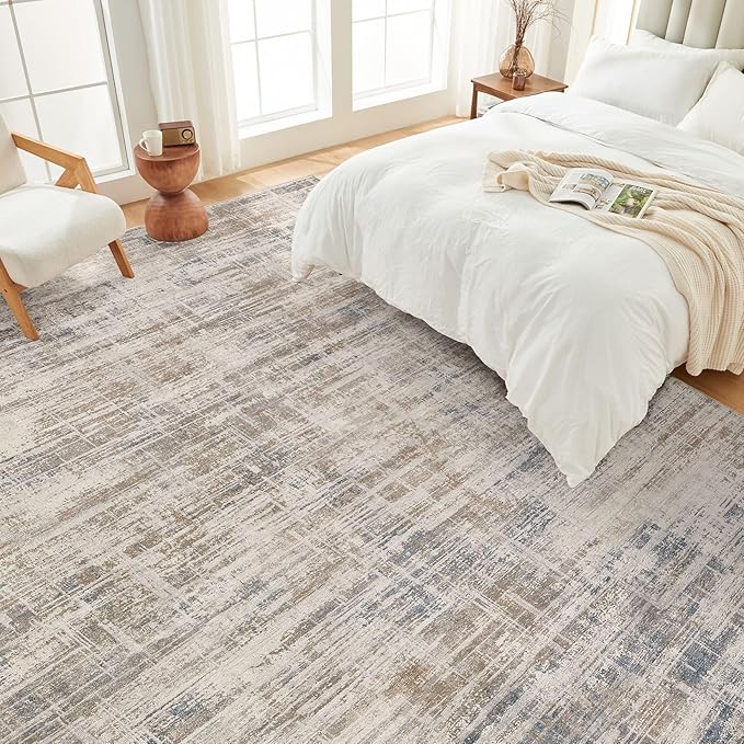 Area Rug for Living Room: 6x9 Washable Neutral Abstract Modern Soft Rugs Non Slip Indoor Floor Stain Resistant Large Carpet for Bedroom Dining Room Office Nursery - Brown-CubbioJoy