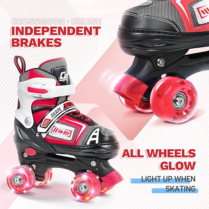 Adjustable Quad Skates for Kids, Teens, and Adults – Light-Up Wheels – Comfortable Fit, Secure Closure, Indoor and Outdoor Roller Skates for Boys and Girls-CubbioJoy