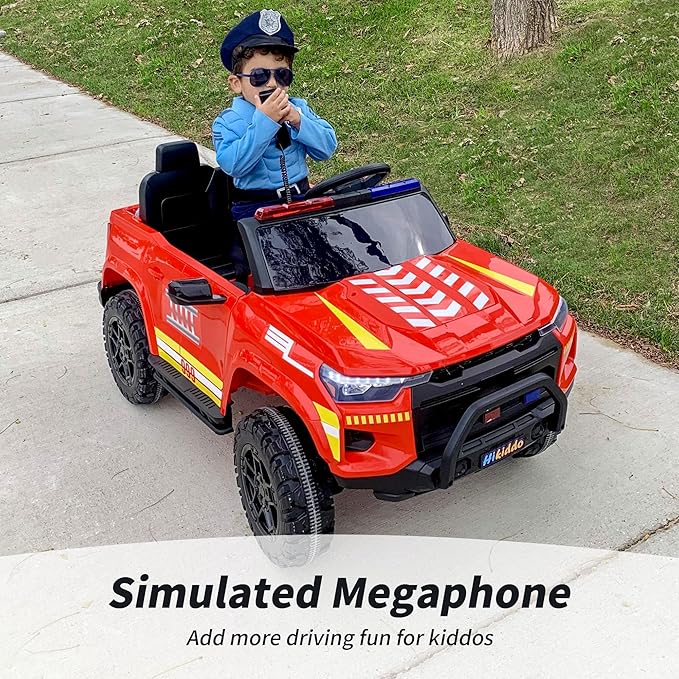 24V 10Ah Electric Police Car Ride on Toy for Big Kids, 4WD 2 Seater Kids Ride on Car SUV w/Remote Control, 4x200W Motors - Red-CubbioJoy