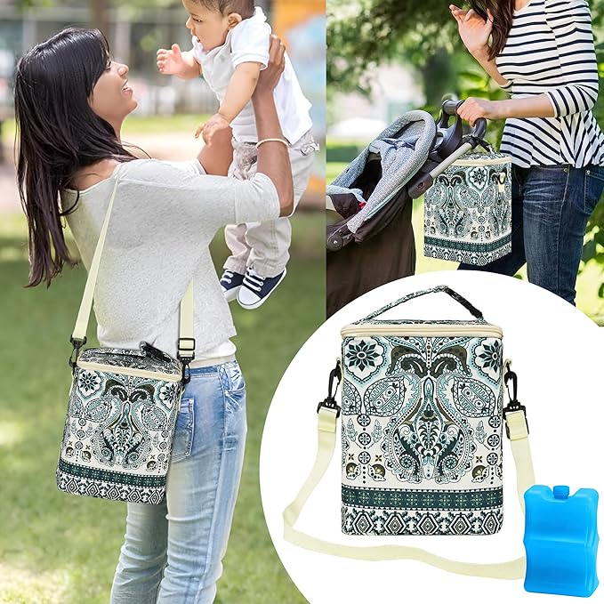 Breastmilk Cooler Bag with Ice Pack Fits 4 Baby Bottles Up to 9 Ounce Insulated Baby Bottle Bag Breast Milk Cooler on The Go with Strap Baby Bottle Cooler Bag for Nursing Mom Daycare or Travel-CubbioJoy
