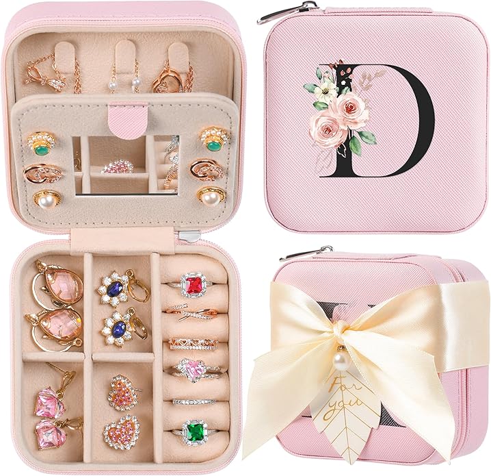 AYGXU Travel Jewelry Box for Women and Girls - Small Case With Initial A-Z - Teacher Gifts-CubbioJoy