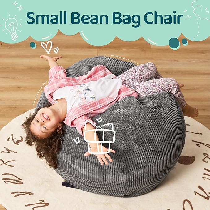 Bean Bag Chairs Teardrop Bean Bag Chair Beanbag Chair with Memory Foam Filled Machine Washable Cover for Living Room, Bedroom (Small,Grey)-CubbioJoy
