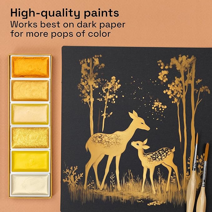 ARTISTRO Professional Metallic Watercolor Paint Set for Adults - 6 Pigment-Rich Gold Colors, XL Pans, ASTM-I Lightfastness, High Tinting Strength Watercolor Set for Professionals made by professionals-CubbioJoy