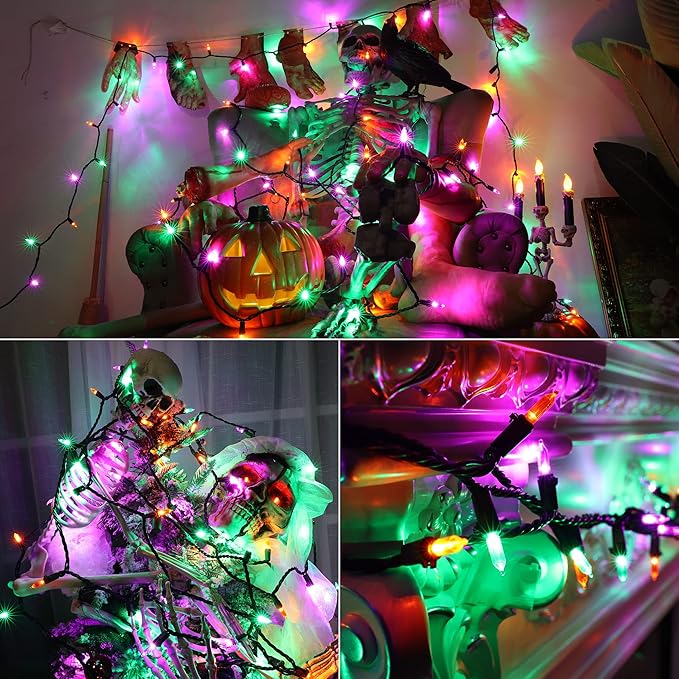 Brizled Purple Green Orange Halloween String Lights, 33ft 100 LED Halloween Lights Outdoor, 120V UL Listed Purple Orange String Light Connectable, Mini Tree Light Set for Holiday Tree Party Home Decor-CubbioJoy