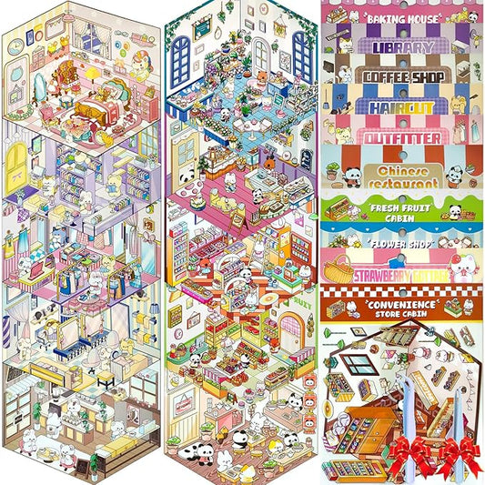 DIY 3D Sticker Scene，10 Sets Pack（600+） Large-Sized, Reusable Sticker Book, Cute Sets for Free Combination, Waterproof for Anywhere, Crafts Party Favors Birthday Gift-CubbioJoy