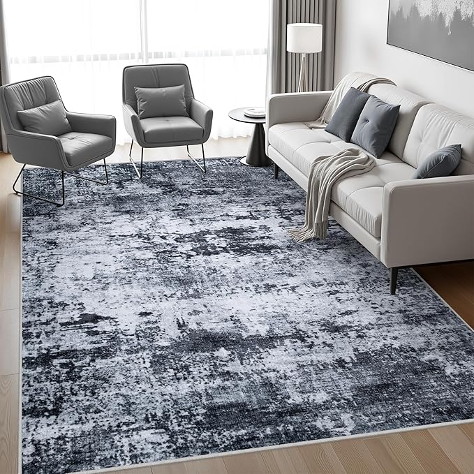 6x9 Area Rug Living Room Rug: Washable Modern Abstract Soft Thin Rug Indoor Floor No Slip Stain Resistant Carpet for Bedroom Dining Room Farmhouse Nursery Home Office - Black-CubbioJoy