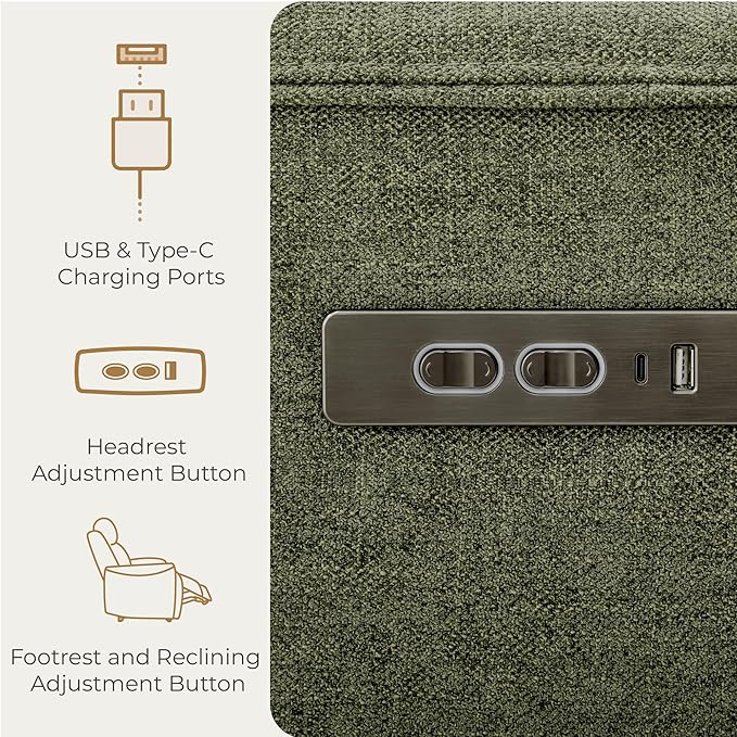 CHITA Swivel Rocker Recliner Chair, Power Nursery Glider Recliner, Nursery Rocking Chair with Adjustable Power Headrest, FSC Certified, Solid Wood Base, Moss Green-CubbioJoy