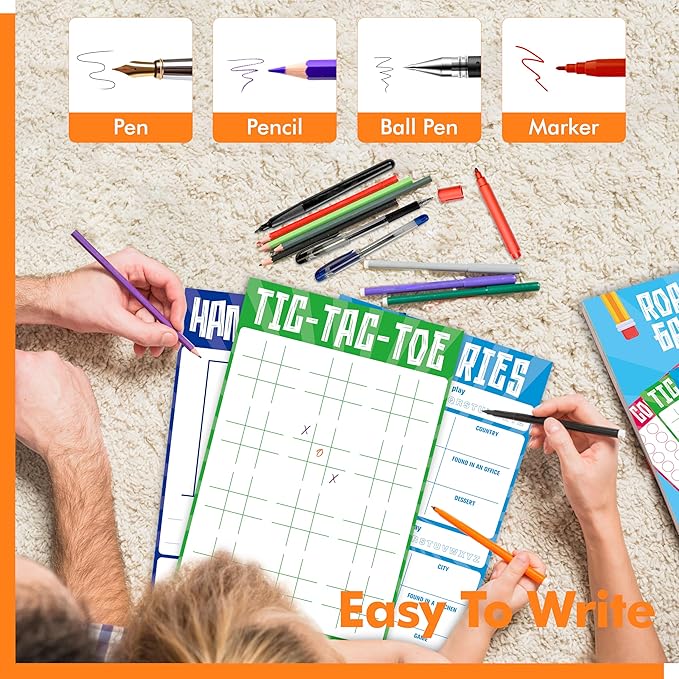 2 Pack Road Trip Game Pads, 10 Games (Categories, Dot & Boxes, Tic-tac-Toe, Scavenger Hunt Bingo), Pen Pencil Paper Game, Plane Trip/Car Travel/Getaway Activity Pad for Kid, Adult-CubbioJoy