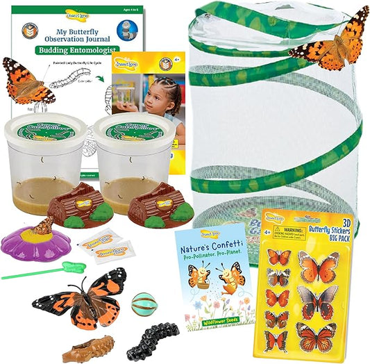 Insect Lore Butterfly Garden Kit with Live Caterpillars – Grow 10 Painted Lady Butterflies - STEM Learning Activity, Habitat with Journal, Stickers, Seeds & Figurines - As Seen on TV-CubbioJoy