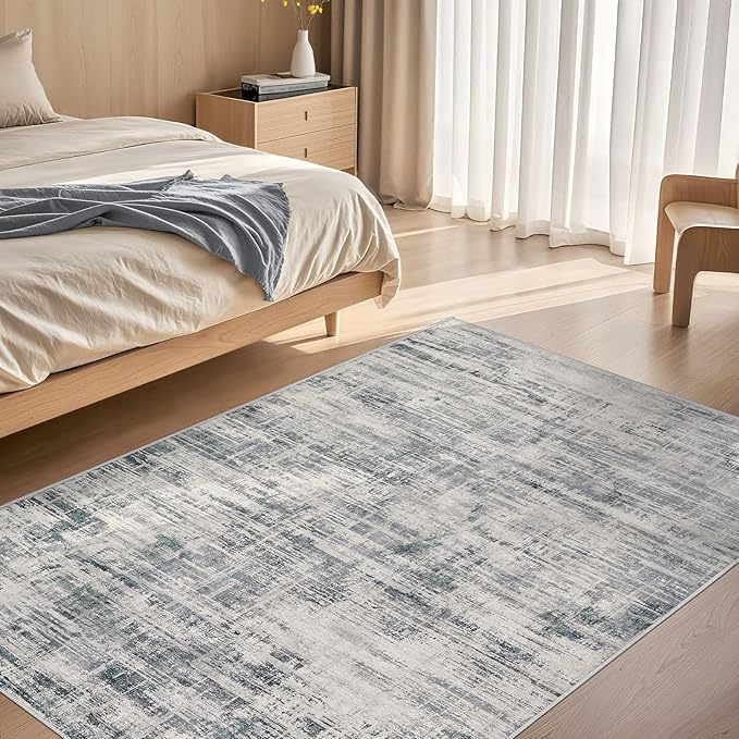 Area Rug for Living Room: 4x6 Washable Neutral Abstract Modern Soft Rugs Non Slip Indoor Floor Stain Resistant Carpet for Bedroom Dining Room Office Nursery - Gray-CubbioJoy