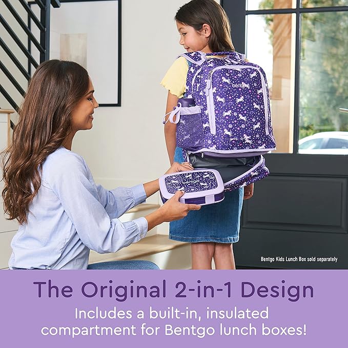 Bentgo Kids 2-in-1 Backpack & Insulated Lunch Bag - Durable 16” Backpack & Lunch Container in Unique Prints for School & Travel - Water Resistant, Padded & Large Compartments (Unicorn)-CubbioJoy
