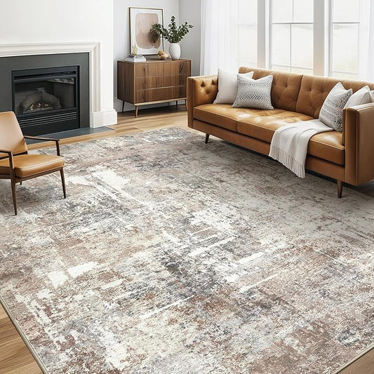 5x8 Area Rug Living Room: Machine Washable Large Abstract Modern Soft Rugs Stain Resistant Indoor Floor Non Slip Accent Carpet for Bedroom Nursery Playroom Office Dining Room Dorm Home House- Brown-CubbioJoy