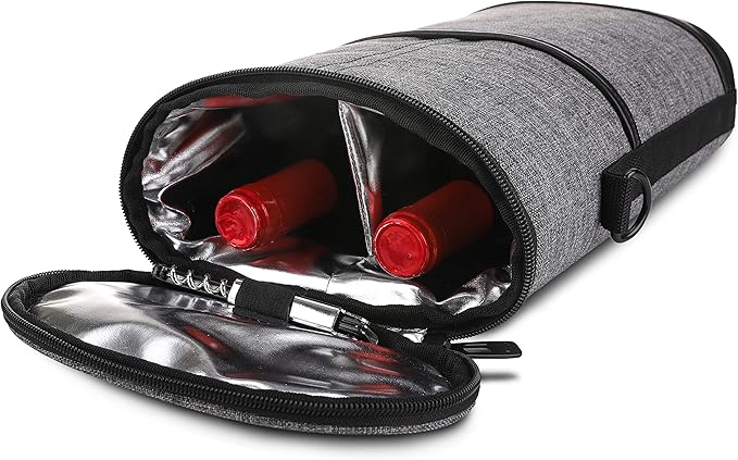 ALLCAMP 2 Bottle Wine Tote Carrier - Insulated Portable Padded Canvas Wine Bag for Travel, BYOB Restaurant, Wine Tasting, Party, Great Christmas Day Gift for Wine Lover，Gray-CubbioJoy