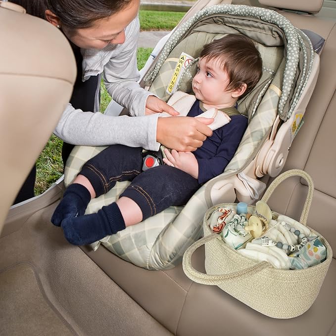 Baby Diaper Caddy Organizer for Girl Boy Cotton Rope Nursery Storage Bin Basket Portable Holder Tote Bag for Changing Table Car Travel Baby Shower Gifts Newborn Registry Must Have Items oatmeal-CubbioJoy