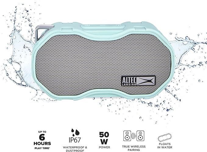 Altec Lansing Baby Boom XL - Waterproof Bluetooth Speaker, Wireless & Portable Speaker for Travel & Outdoor Use, Deep Bass & Loud Sound, 1 Pack, Mint-CubbioJoy