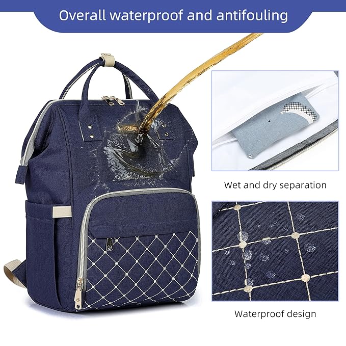 Diaper Bag Backpack, Diaper Bags for Baby Girls Boys, Baby Bags for Moms Dads, Nappy Changing Bag with Insulated Pockets,Multi-functional Waterproof Backpack with Stroller straps-Blue-CubbioJoy