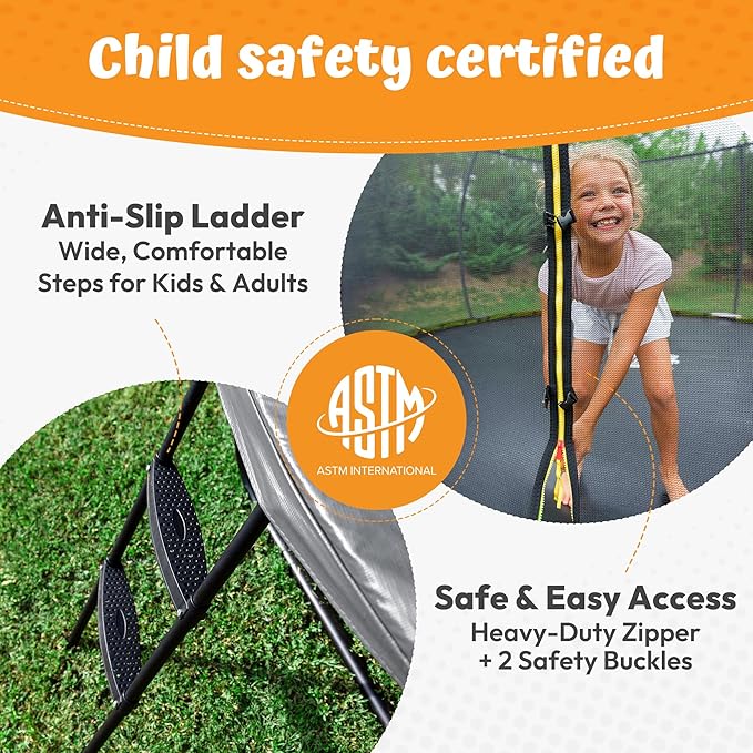JUMPZYLLA Trampoline Outdoor 8FT 10FT 12FT 14FT 15FT 16FT with Enclosure and Ladder, ASTM Approved Recreational Trampoline for Kids and Adults, Anti-Rust Coated Frame-CubbioJoy