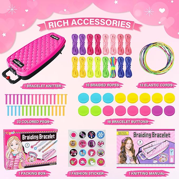 Dpai Friendship Bracelet Making Kit for Girls,DIY Arts and Crafts Toys,Jewelry String Maker Kit,The Best Birthday Gifts Ideas for Girls 6 7 8 9 10 11 12+ Years Old（Rose and Black-CubbioJoy