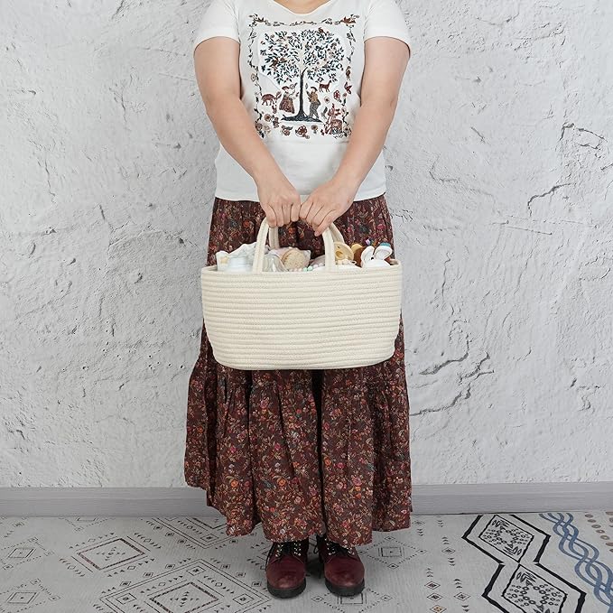 Diaper Caddy Organizer Cotton Rope Baby Basket Nursery Storage and Portable Tote Bag for Car Ideal Baby Shower Gifts and Registry Must-Have for Newborn Essentials beige-CubbioJoy