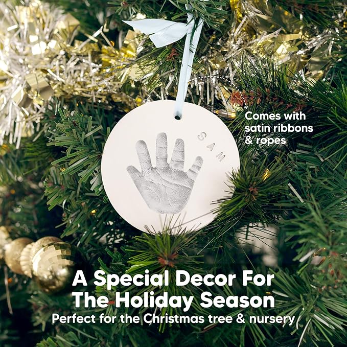 Baby Hand and Footprint Kit Girls, Boys - Personalized Baby Footprint Ornament Kit, Newborn Keepsake Gifts for New Mom, Easy to Use Handprint Makers, Cute Shower Gifts (Silver Paint)-CubbioJoy