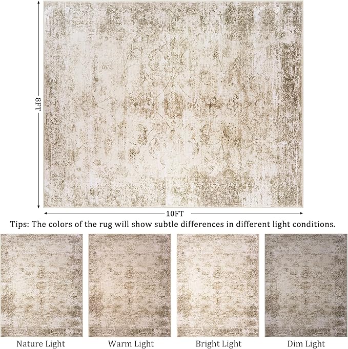 8x10 Area Rug Living Room Rugs - Washable Rug Large Modern Abstract Soft Thin Carpets Indoor Floor No Slip Vintage Carpet for Bedroom Under Dining Table Nursery Home Office Decor Beige-CubbioJoy