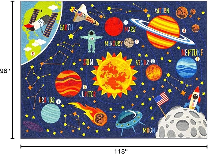 KC Cubs 8x10 Outer Space Solar System Toy Car Road Rug – Educational Play Mat Carpet for Kids, Toddlers, Nursery, Classroom, Playroom, Baby Daycare-CubbioJoy