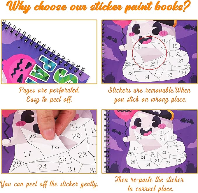 90shine 4PCS Halloween Crafts for Kids Ages 4-8 Sticker Books Gift Party Favors Create 40 Pictures-CubbioJoy
