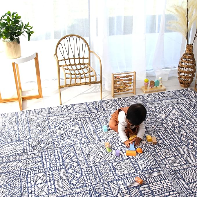 Cushmat Stylish Reversible Foam Play Mat (Large, Explorer - Cloud Indigo) - Soft, Waterproof, Durable Play mat for Infants, Babies, Toddler, Kids & Grownup - 6.5ft x 4.5ft-CubbioJoy