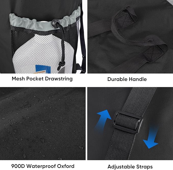 BALEINE 120L Laundry Bag Backpack, 900D Oxford Fabric Large Travel Laundry Bags with Shoulder Straps and 2 Mesh Pockets for College Dorm, Apartment, Laundromat (Black, 120L)-CubbioJoy