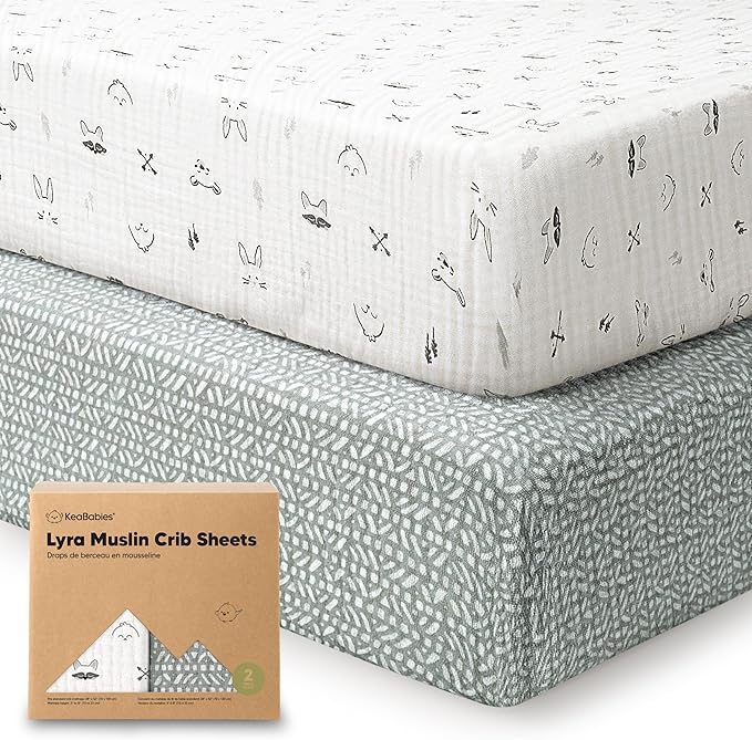 KeaBabies 2-Pack Muslin Crib Sheets for Boys, Girls - 100% Organic Cotton Fitted Baby Crib Mattress Sheet, Soft Breathable Standard Toddler Bed Cover Bedding Set, Neutral, Durable 52x28 (Nordic)-CubbioJoy