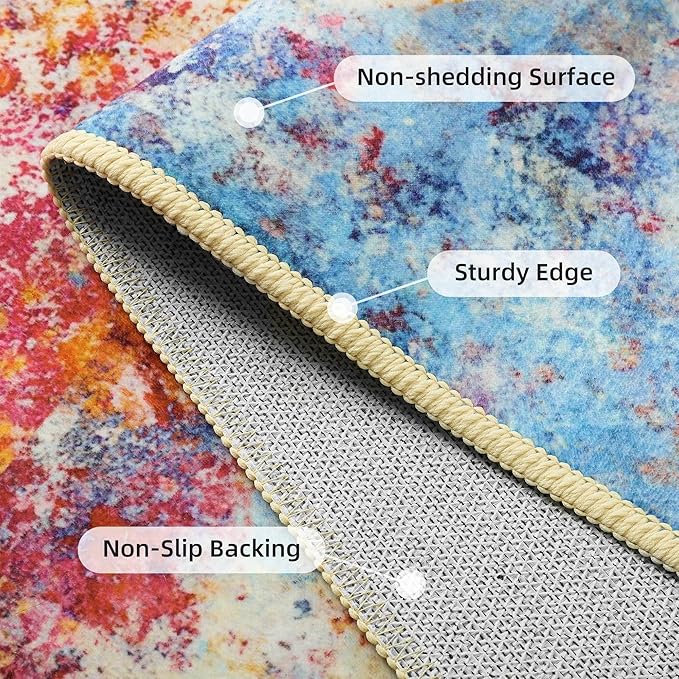 Kelarea Living Room Rug, 4x6 Modern Abstract Washable Rugs, Colorful Soft Non Slip Low Pile Carpet, Stain Resistant Rugs for Bedroom, Dining Room, Nursery, Home Office-CubbioJoy