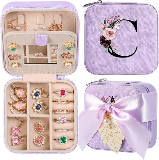 AYGXU Travel Jewelry Box for Women and Girls - Small Case With Initial A-Z - Teacher Gifts-CubbioJoy