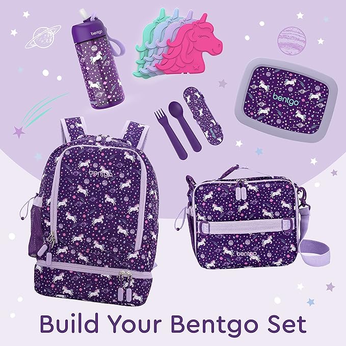 Bentgo Kids 2-in-1 Backpack & Insulated Lunch Bag - Durable 16” Backpack & Lunch Container in Unique Prints for School & Travel - Water Resistant, Padded & Large Compartments (Unicorn)-CubbioJoy